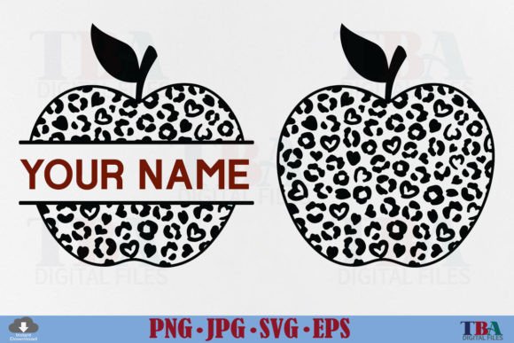 Apple Leopard Teacher PNG Name Frame SVG: Graphics for T-Shirt Designs