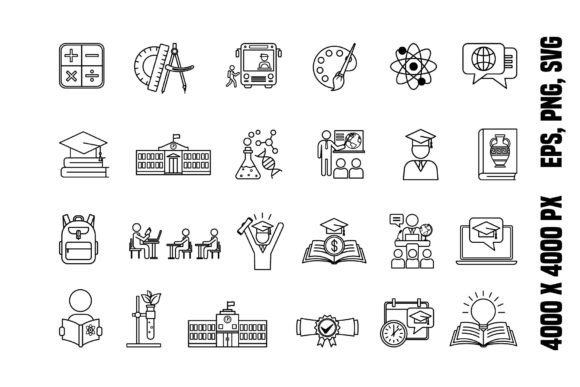 School Icons Set for Graphics and Icons