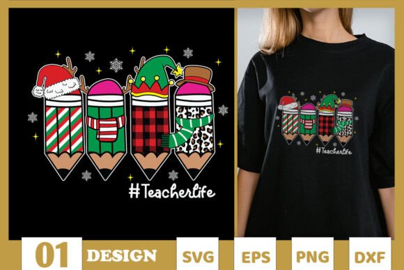 Teacher Pencil Christmas Plaid SVG Graphics